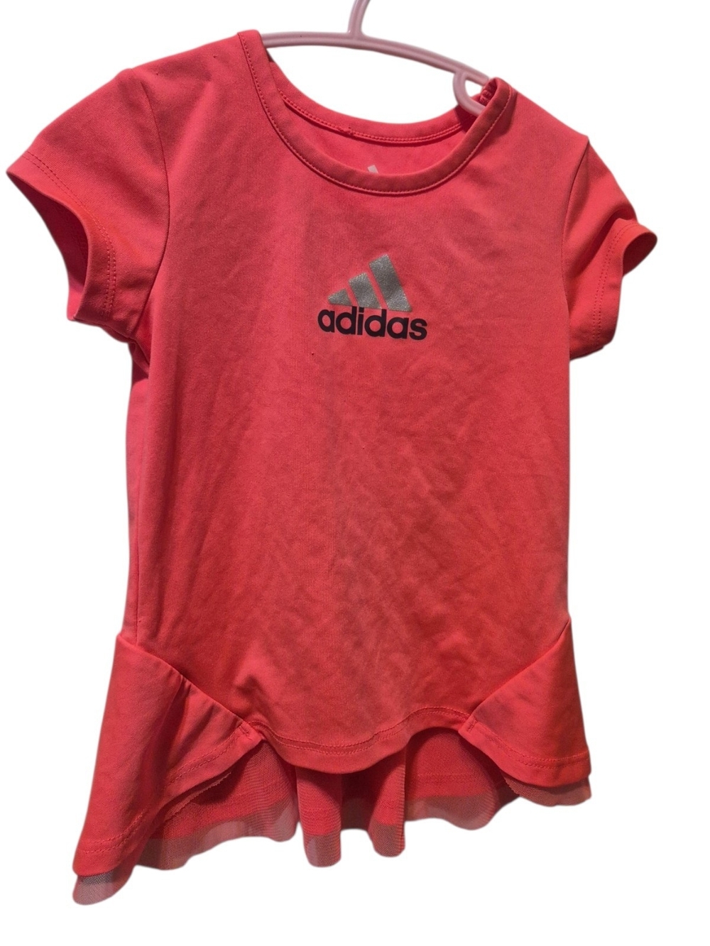 adidas Coral Pink Short Sleeve Tee with Ruffle Hem